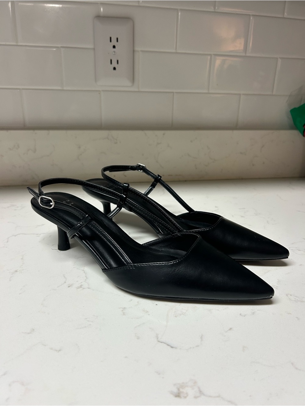 a new day Black Pointed Slingback Kitten Heels